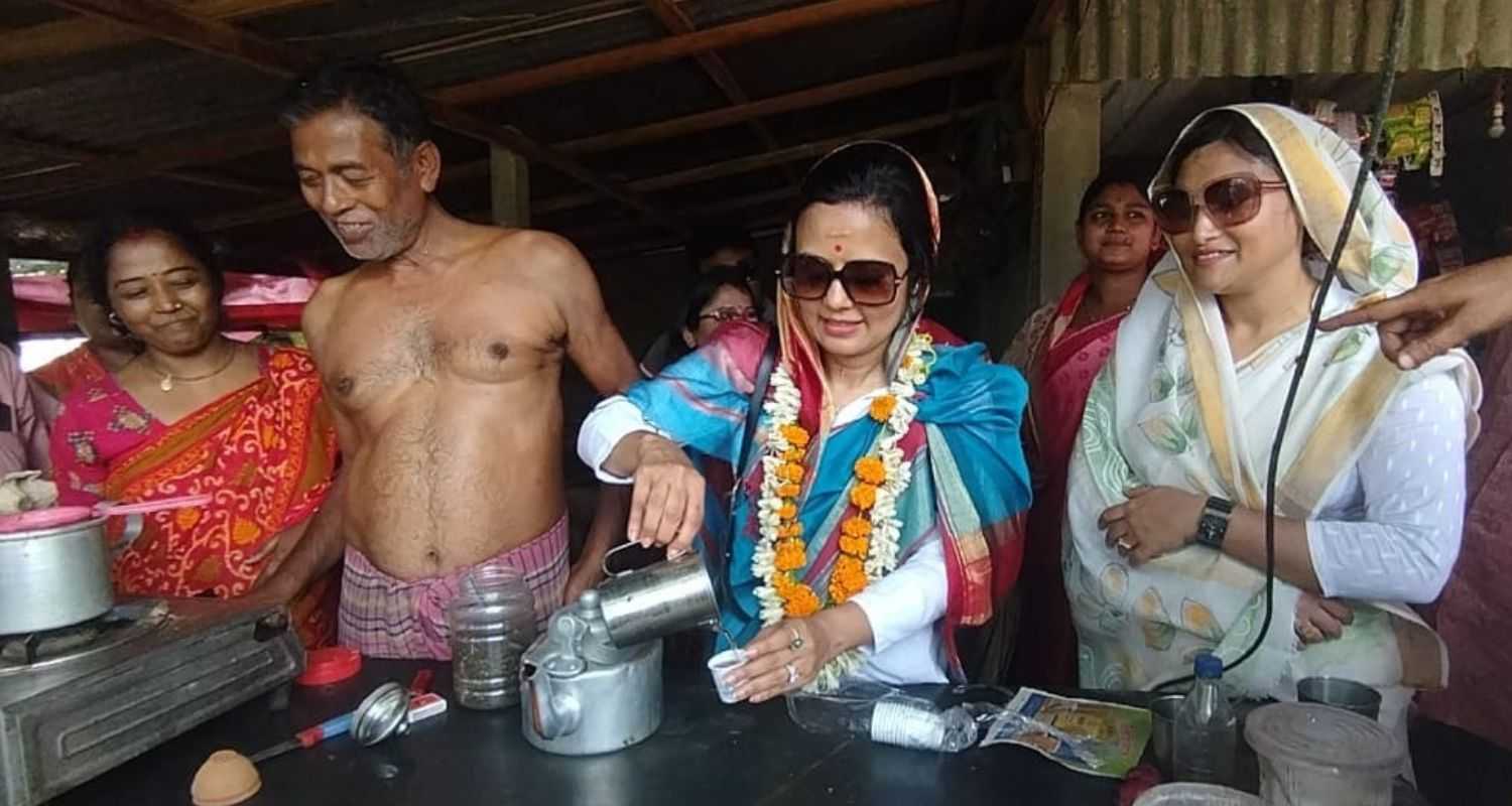 Mahua Moitra makes tea at a local shop.