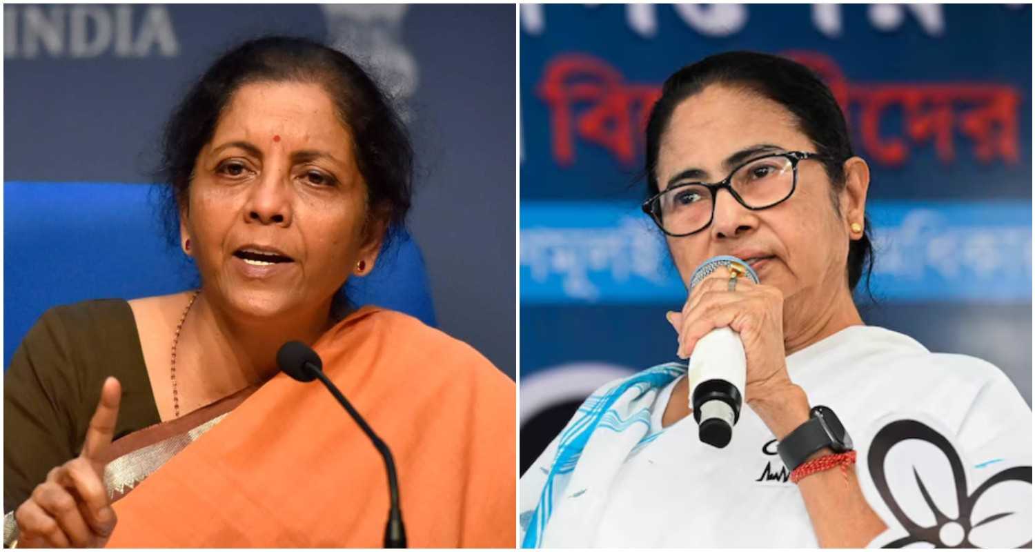 Finance Minister Nirmala Sitharaman (L), West Bengal Chief Minister Mamata Banerjee (R).