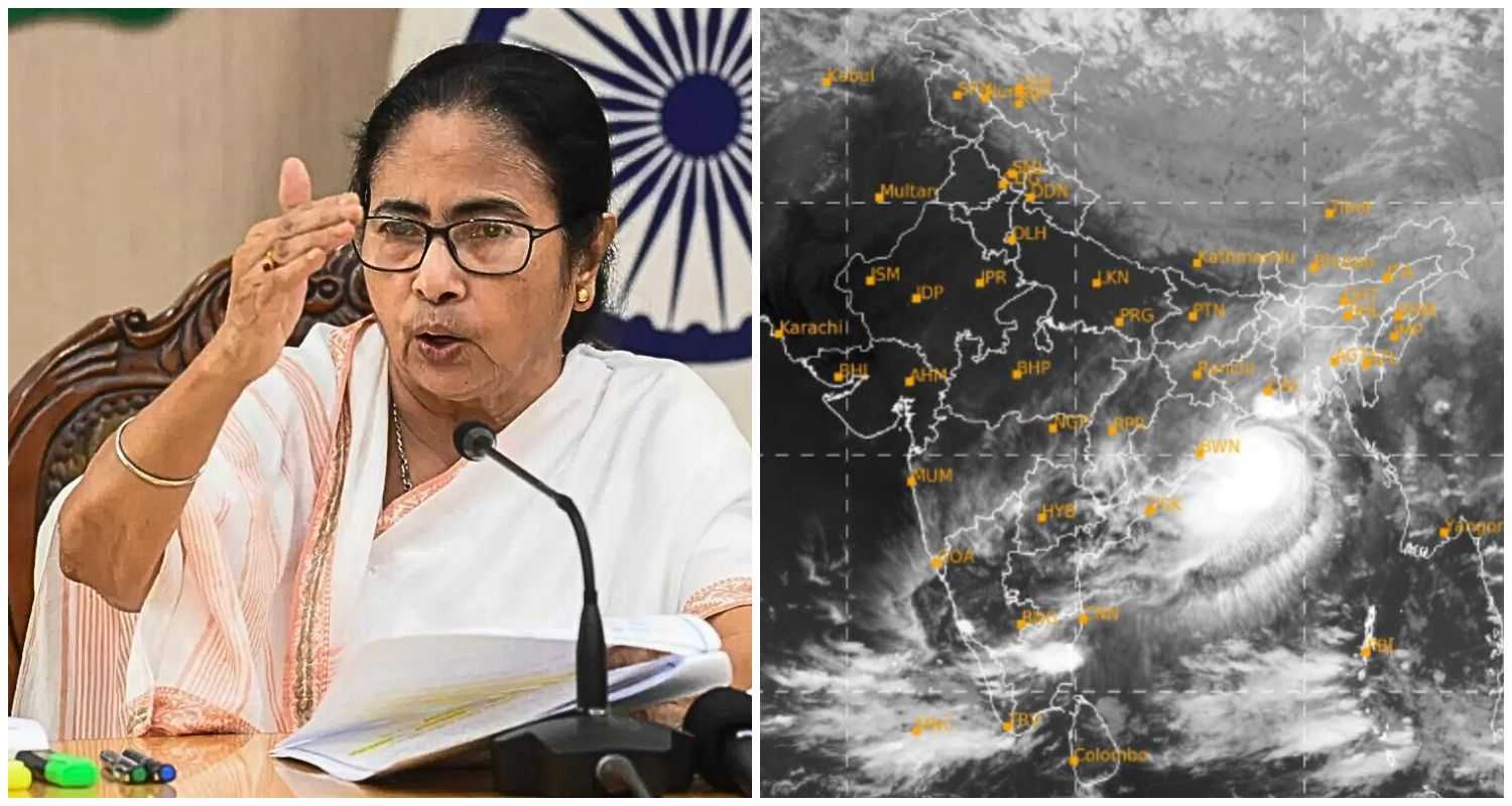 West Bengal Chief Minister Mamata Banerjee (L), Cyclone Dana nears towards the coast of West Bengal and Odisha (R).