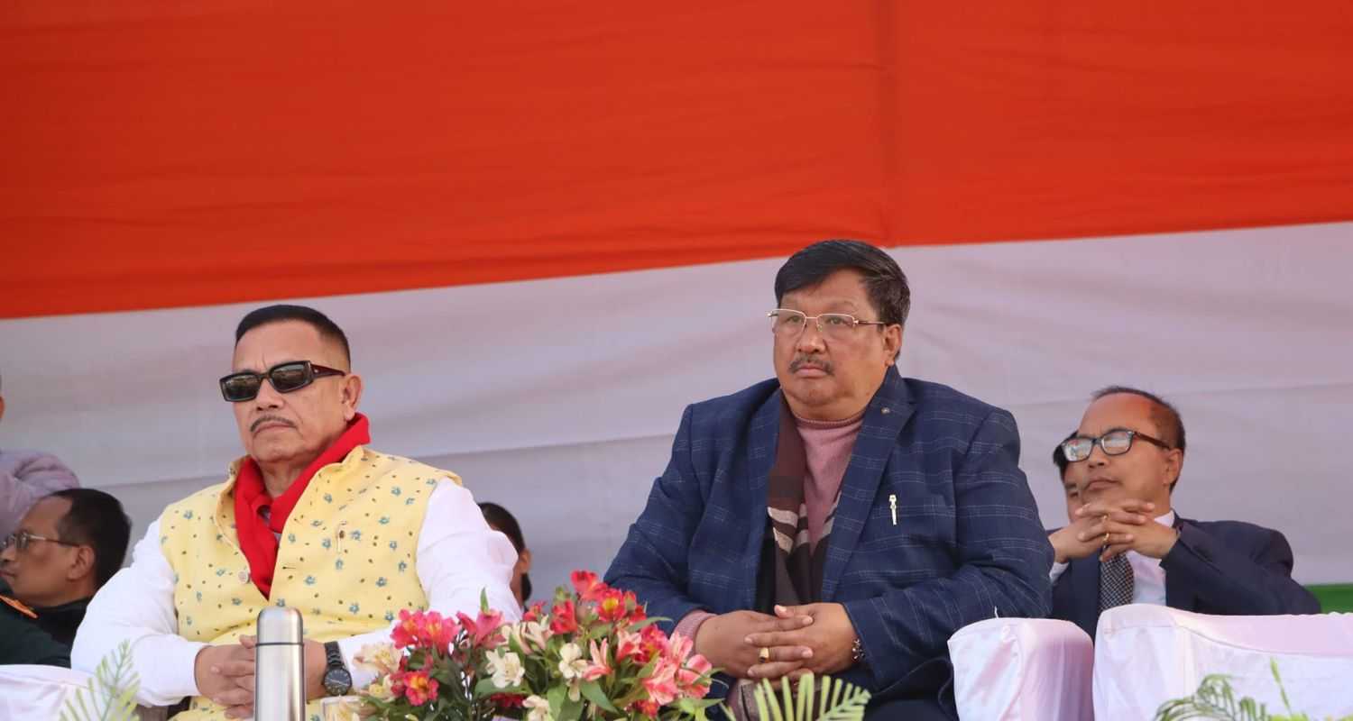 Thongam Shanti Singh, NPP's working president and MLA, (right) seen at the BJP Manipur office alongside other BJP MLAs.