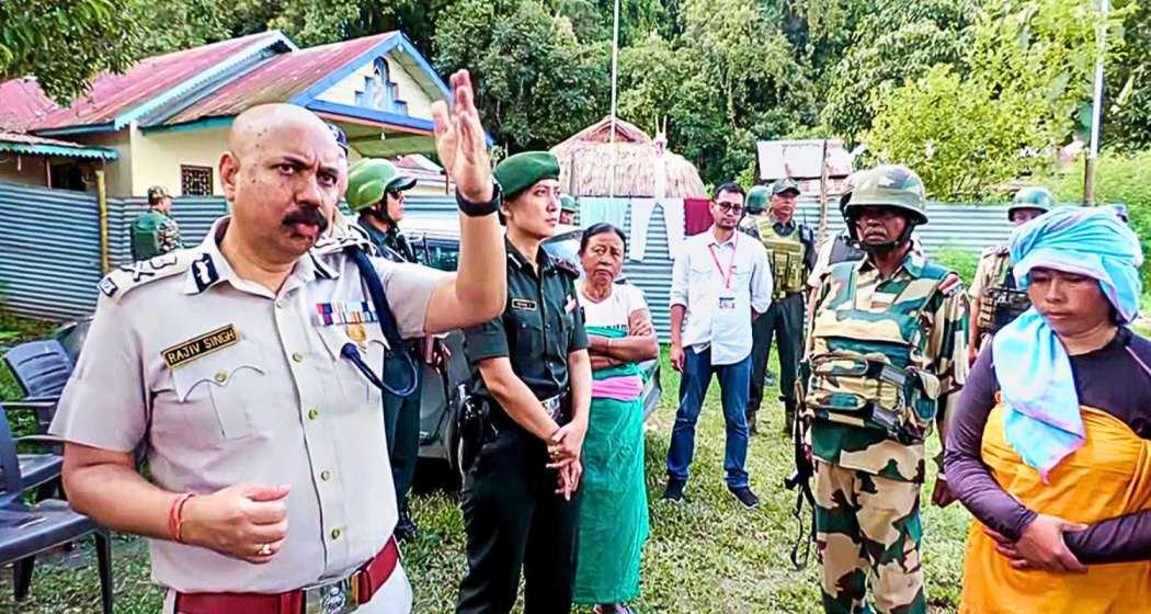 Manipur DGP Rajiv Singh visits violence-affected areas at Kadangband and Koutruk in Imphal on September 3, 2024. 