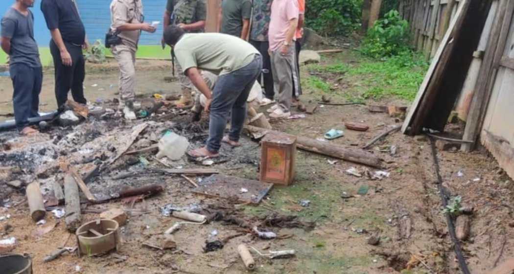 The site where the bomb detonated at former MLA Yamthong Haokip’s residence in Kangpokpi, leaving behind debris and marking the tragic spot that claimed his wife’s life.