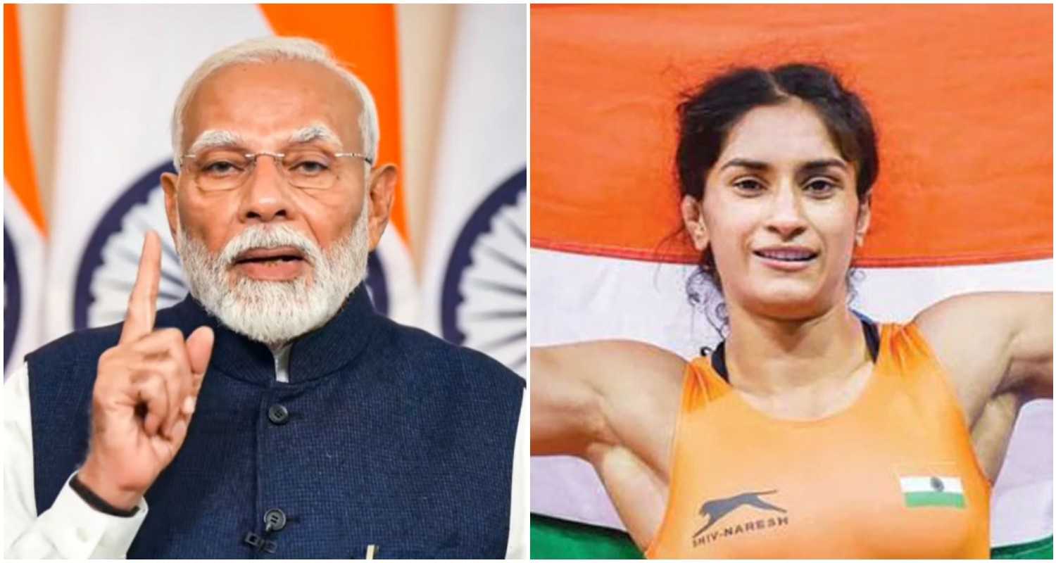 Prime Minister Narendra Modi (L), Vinesh Phogat (R).