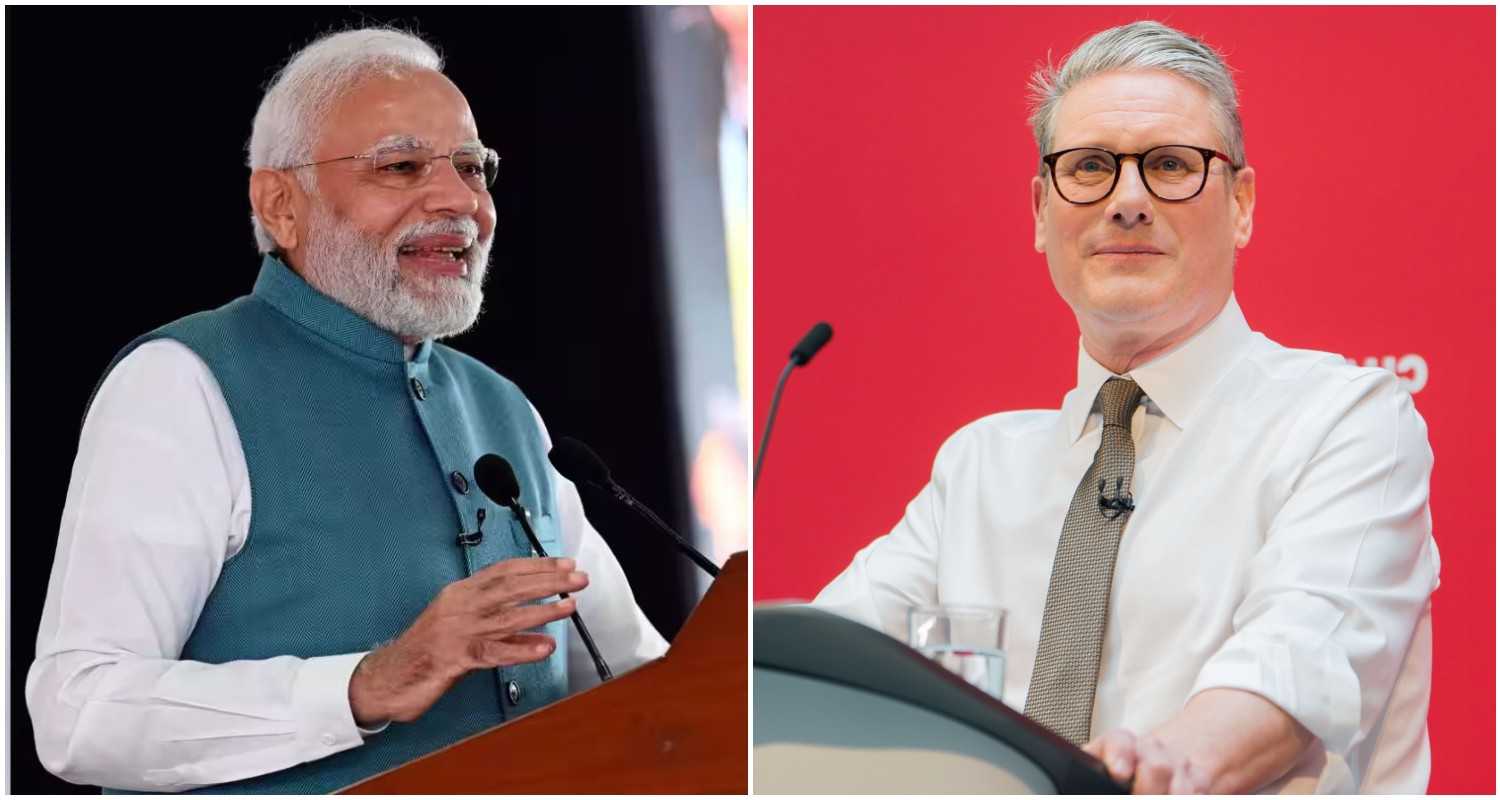 Prime Minister Narendra Modi (L), newly elected UK Prime Minister, Keir Starmer.