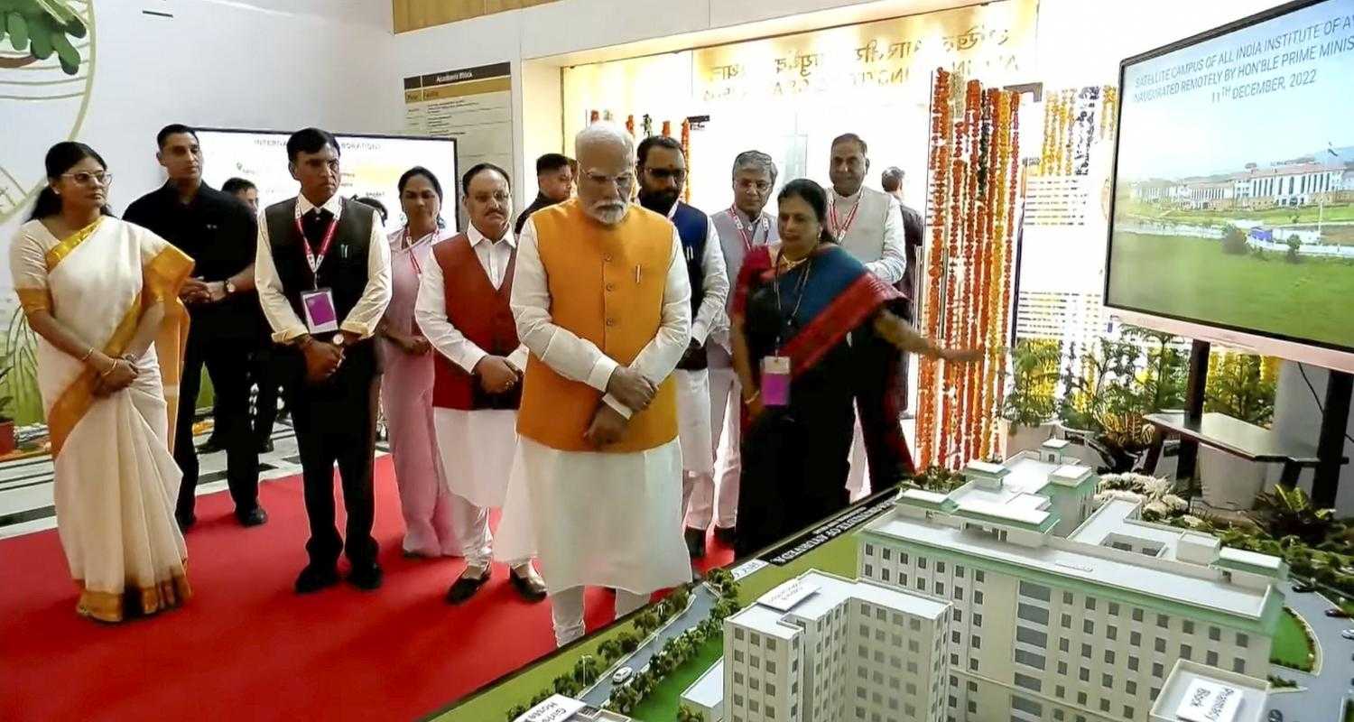 PM Narendra Modi with Union Ministers JP Nadda and Mansukh Mandaviya at the launch of multiple health projects in New Delhi, Tuesday. 