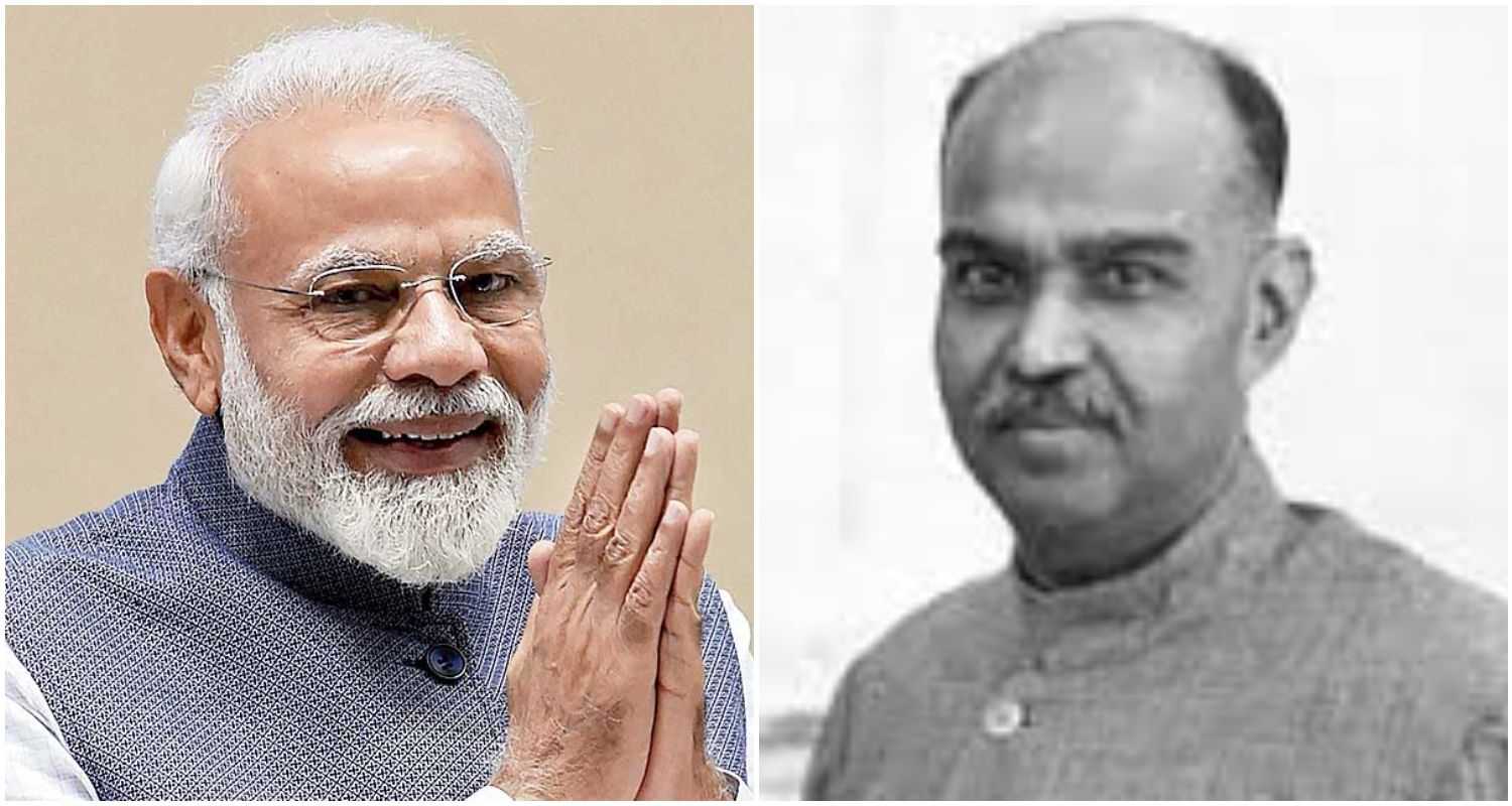 Prime Minister Narendra Modi (L), Syama Prasad Mookerjee, key founder of the Bharatiya Jana Sangh—the precursor to the Bharatiya Janata Party (R).