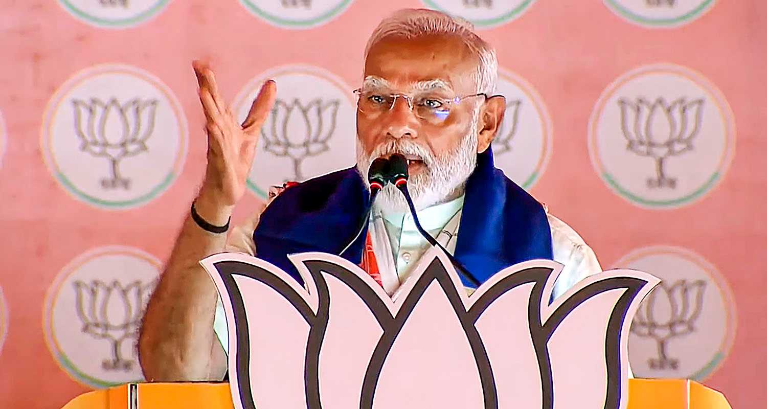 Prime Minister Narendra Modi addresses a public meeting for Lok Sabha elections, in Cuttack, Monday. 