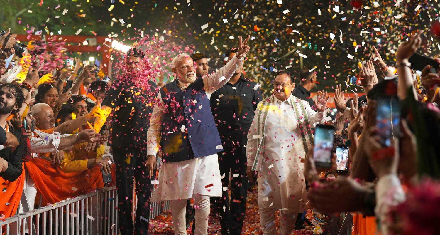 Prime Minister Narendra Modi at the BJP headquarters on the evening of 4th June.