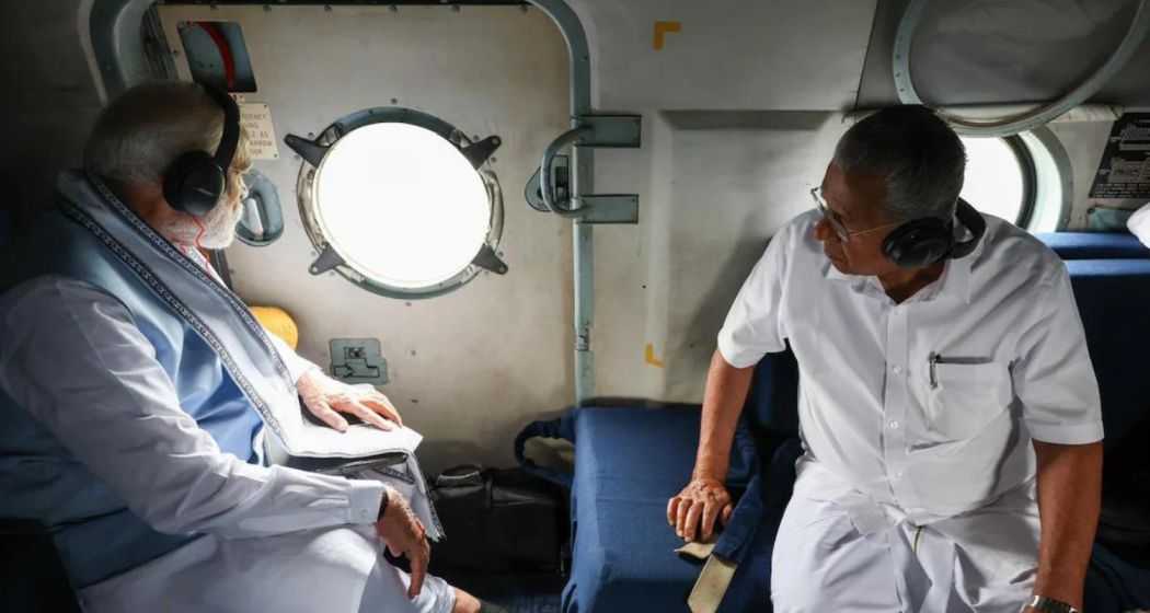 PM Modi conducts an aerial survey of disaster-hit areas in Wayanad, accompanied by Kerala Chief Minister Pinarayi Vijayan.