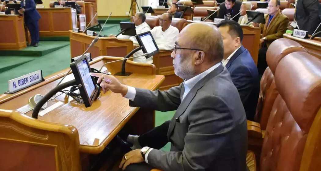 Manipur Chief Minister N Biren Singh in the Manipur Legislative Assembly building.