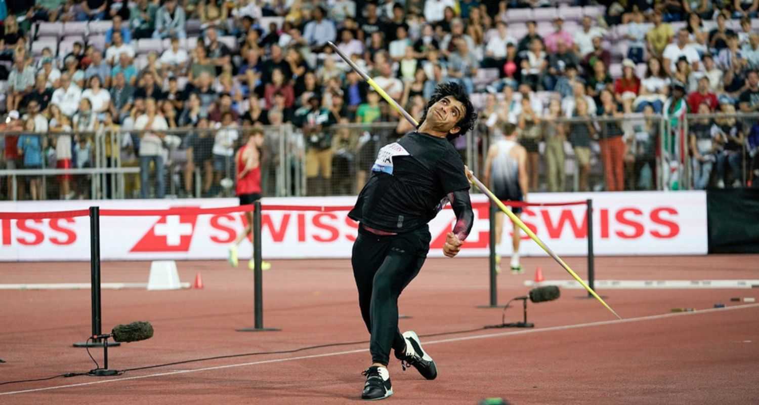 Neeraj Chopra in action during the Lausanne Diamond league.