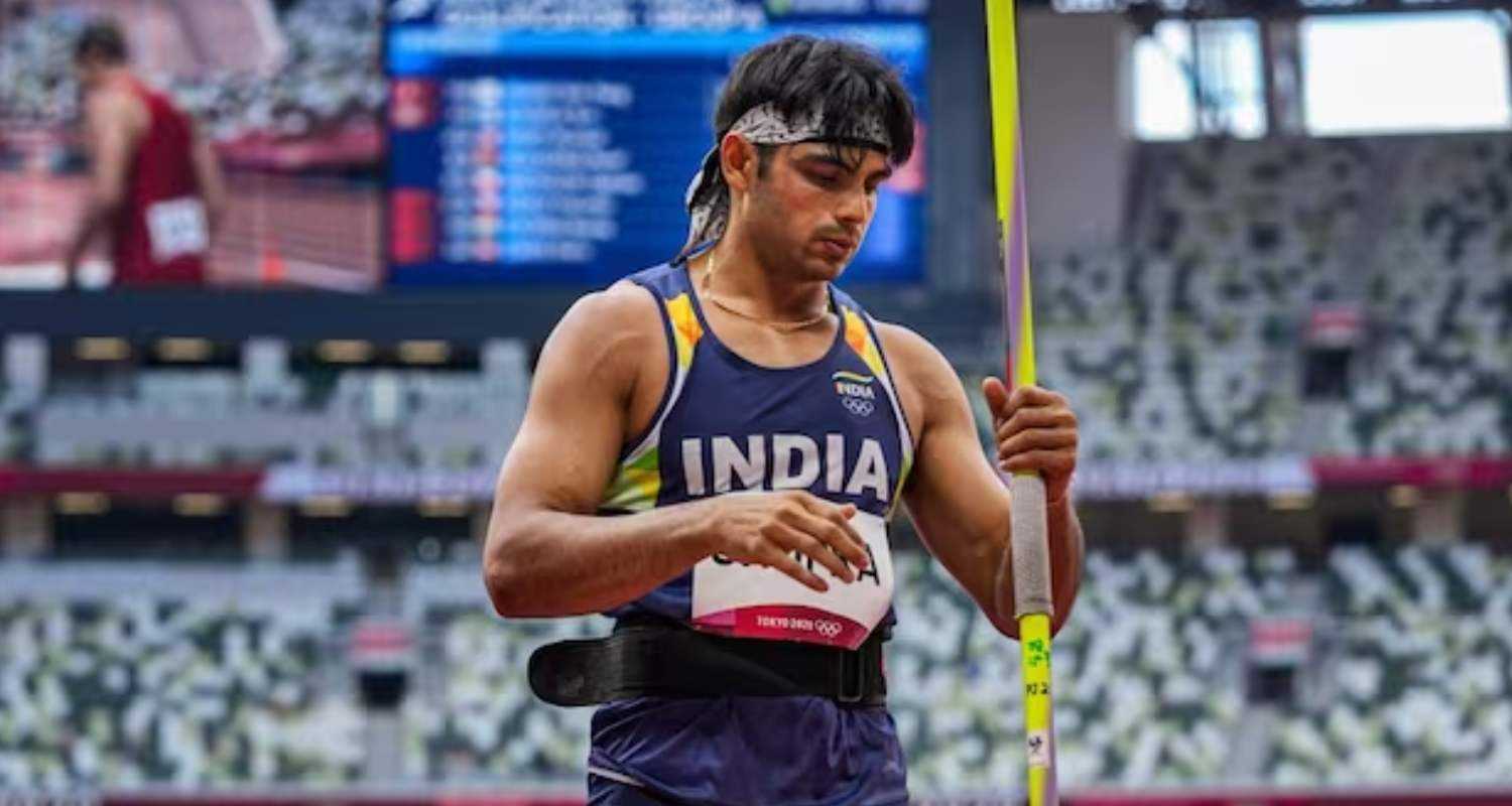 Image of Ace Indian javelin thrower Neeraj Chopra during event. 