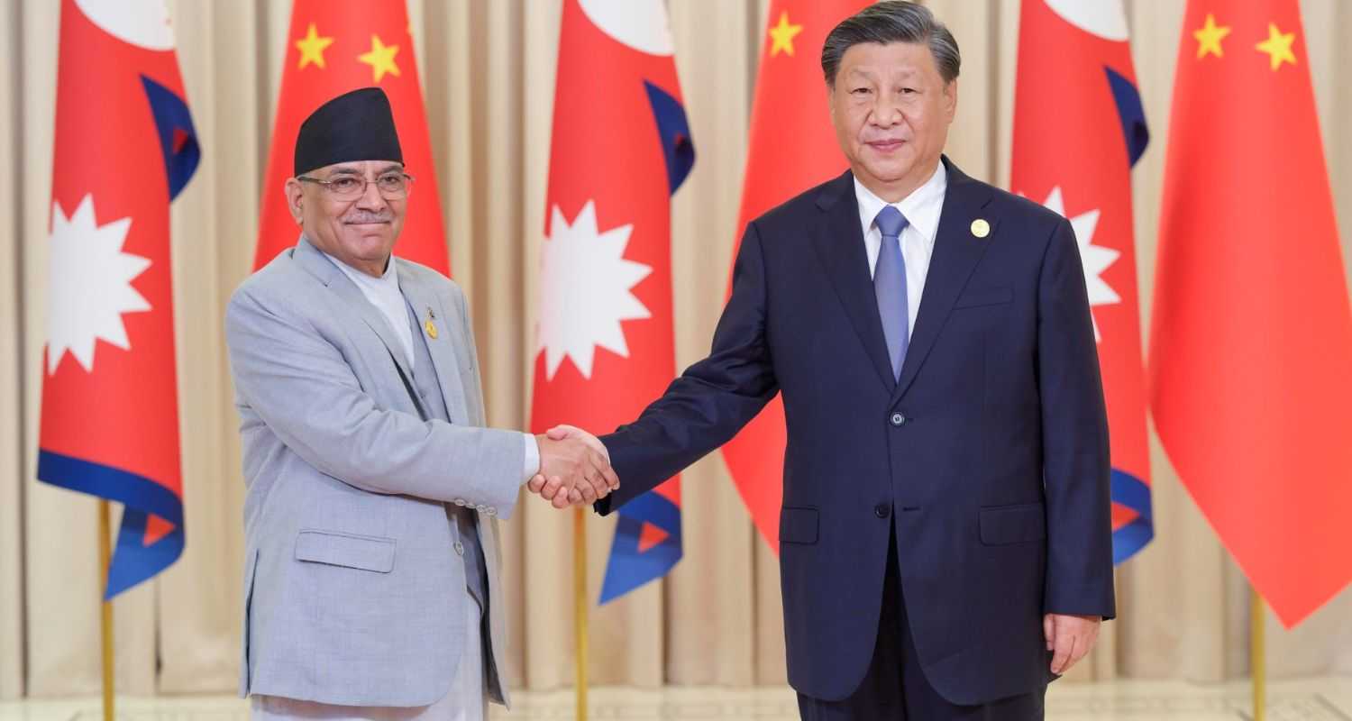 Nepal Prime Minister Pushpa Kamal Dahal along with Chinese President Xi Jinping. 