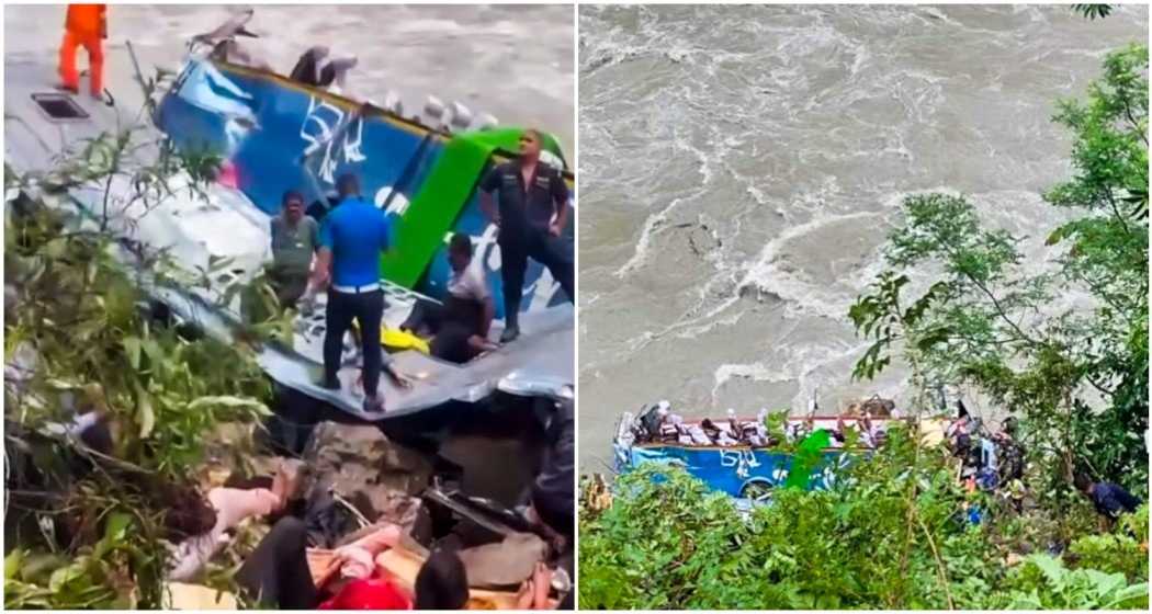 The bus, with an Uttar Pradesh registration number, was headed to Gorakhpur from Pokhara via Kathmandu when it drove off the highway in Aaina Pahara in the Tanahun district and plunged into the Marsyangdi river.