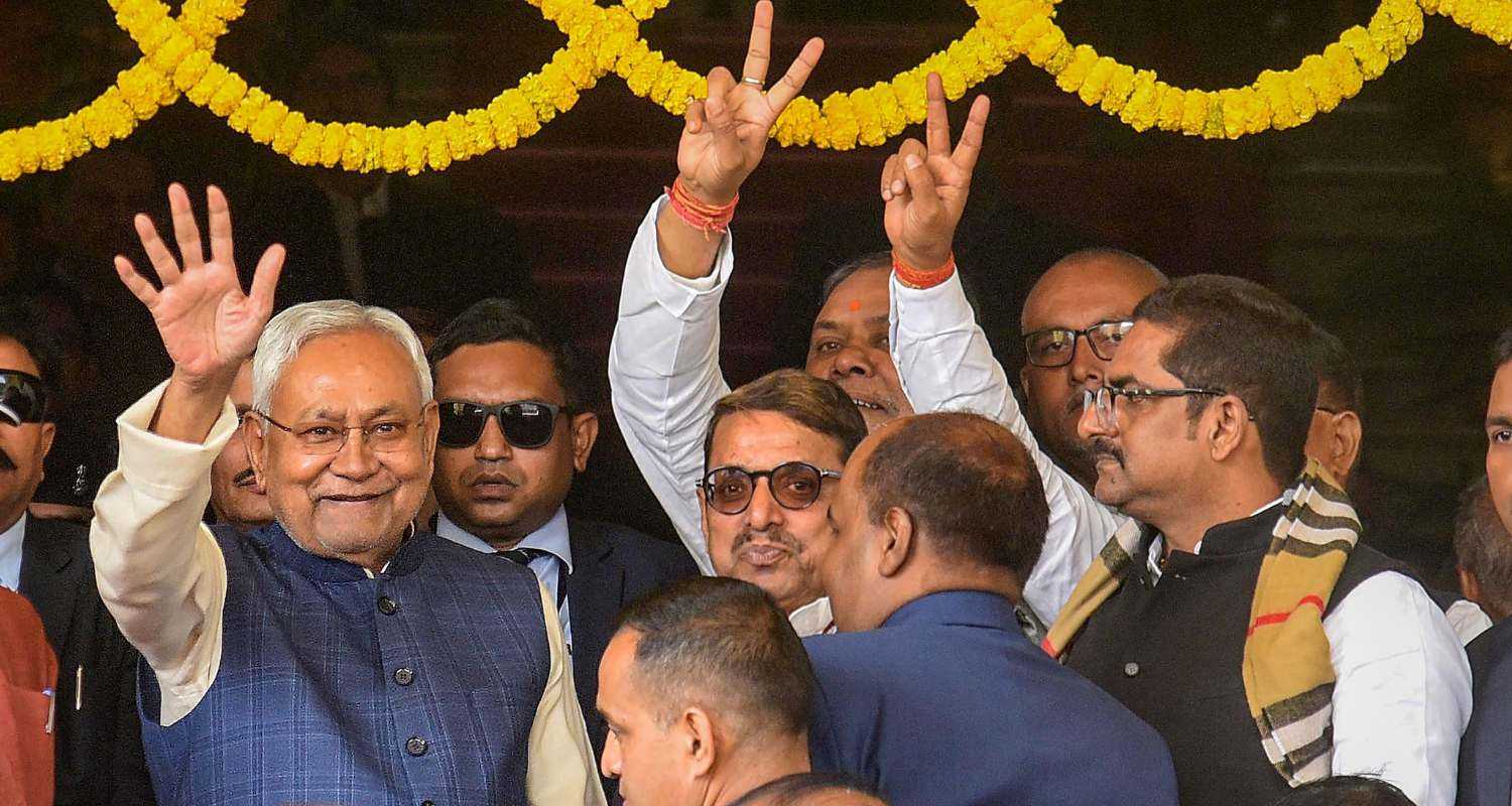 Bihar Chief Minister Nitish Kumar giving a speech.