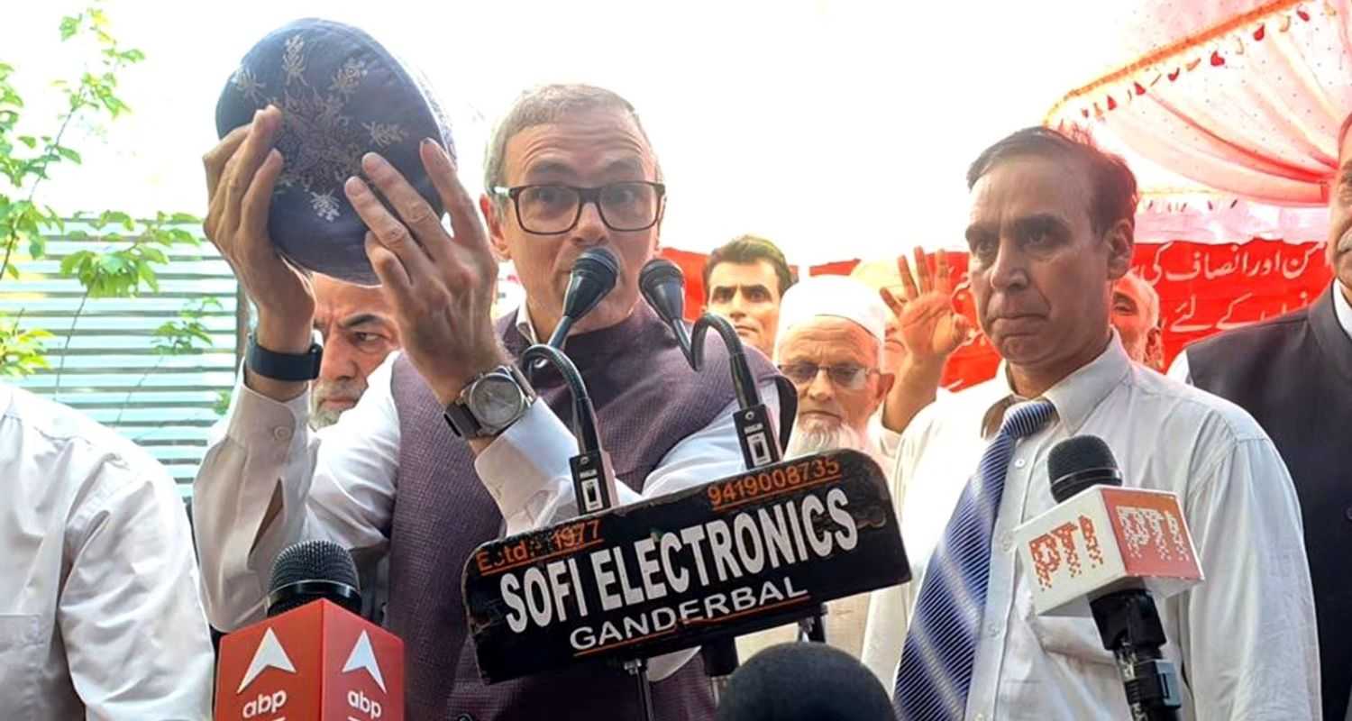 Omar Abdullah during a campaign rally in Ganderbal district.