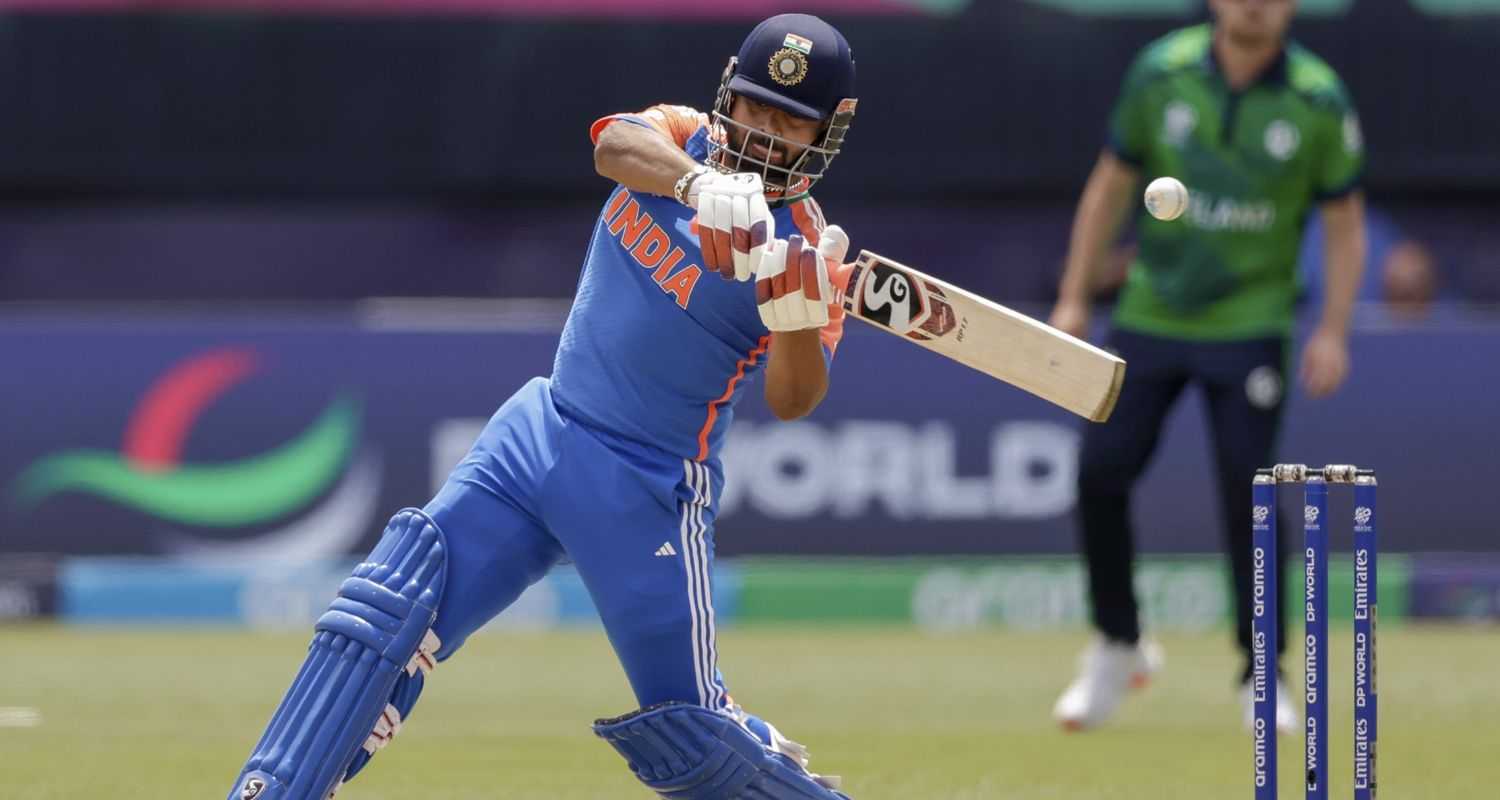 Rishabh Pant hits a shot during the India-Ireland match.