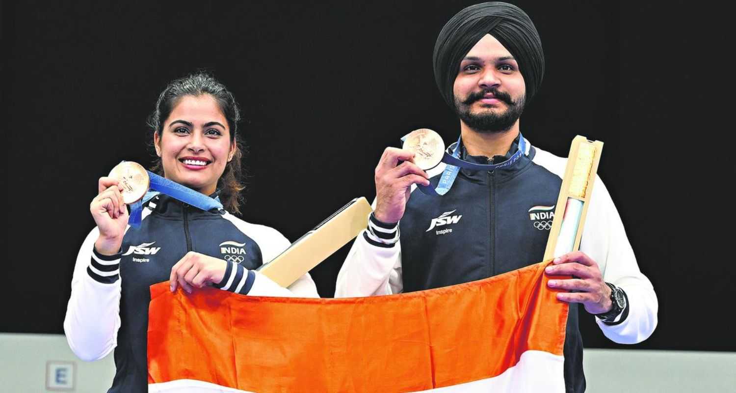 Sarabjot Singh and Manu Bhaker at the Paris Olympics.