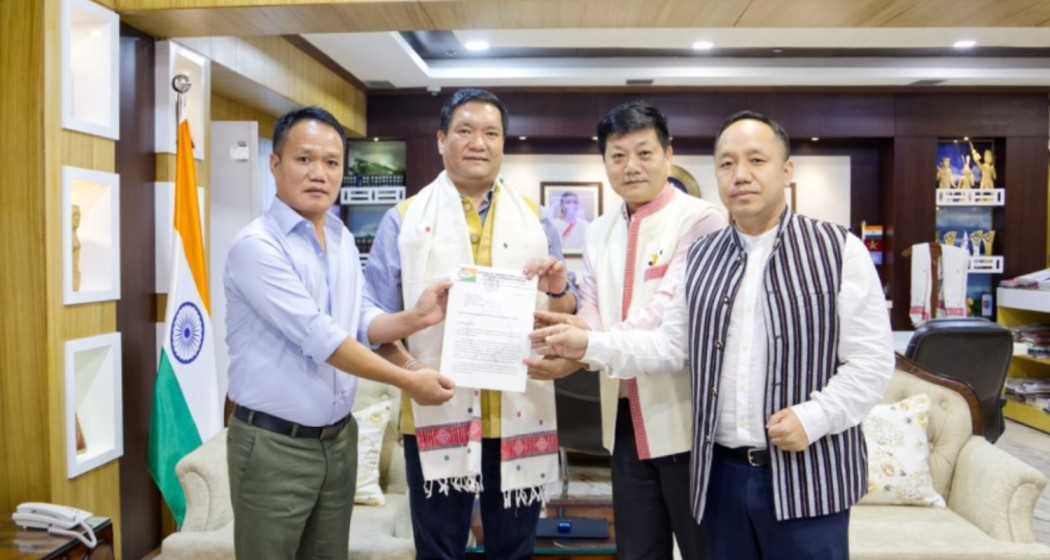 NCP MLAs Nikh Kamin, Likha Soni, and Toko Tatung with Arunachal Pradesh CM Pema Khandu (second from left).