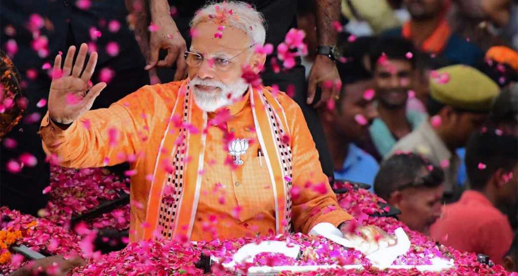 Prime Minister Narendra Modi during a road show in Varanasi.