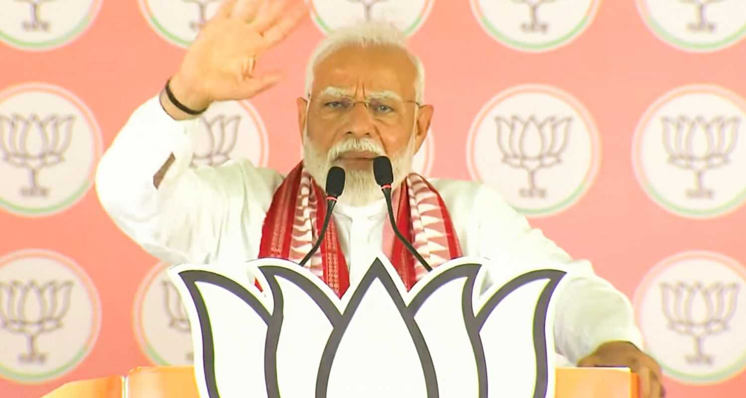 Prime Minister Narendra Modi addresses during a public meeting for Lok Sabha elections, in Kandhamal, Odisha. 