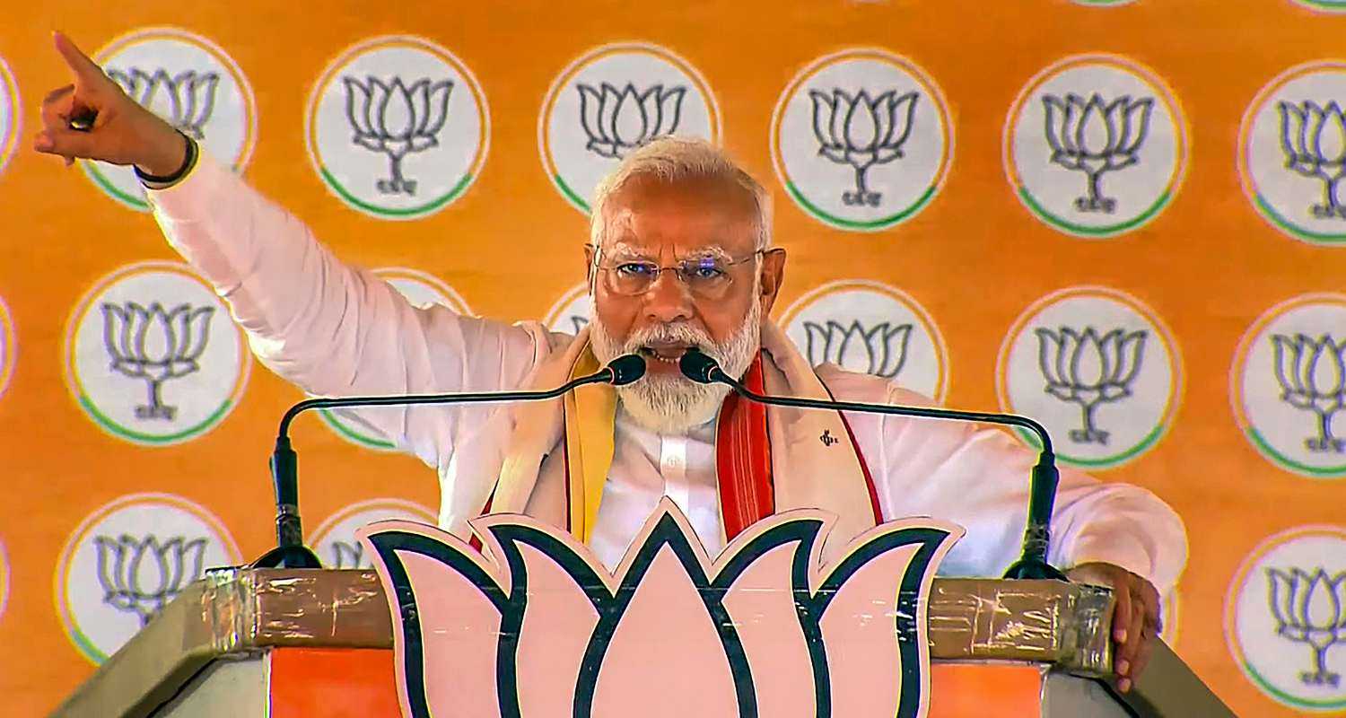 Prime Minister Narendra Modi at a public meeting ahead of Lok Sabha polls in Nabarangpur. 