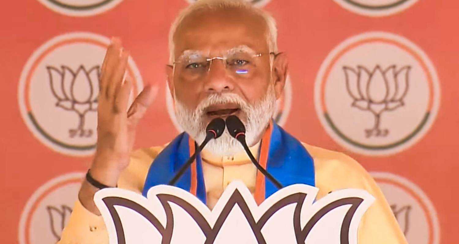 Prime Minister Narendra Modi addresses a public meeting for Lok Sabha elections, in Hoshiarpur, Punjab. 