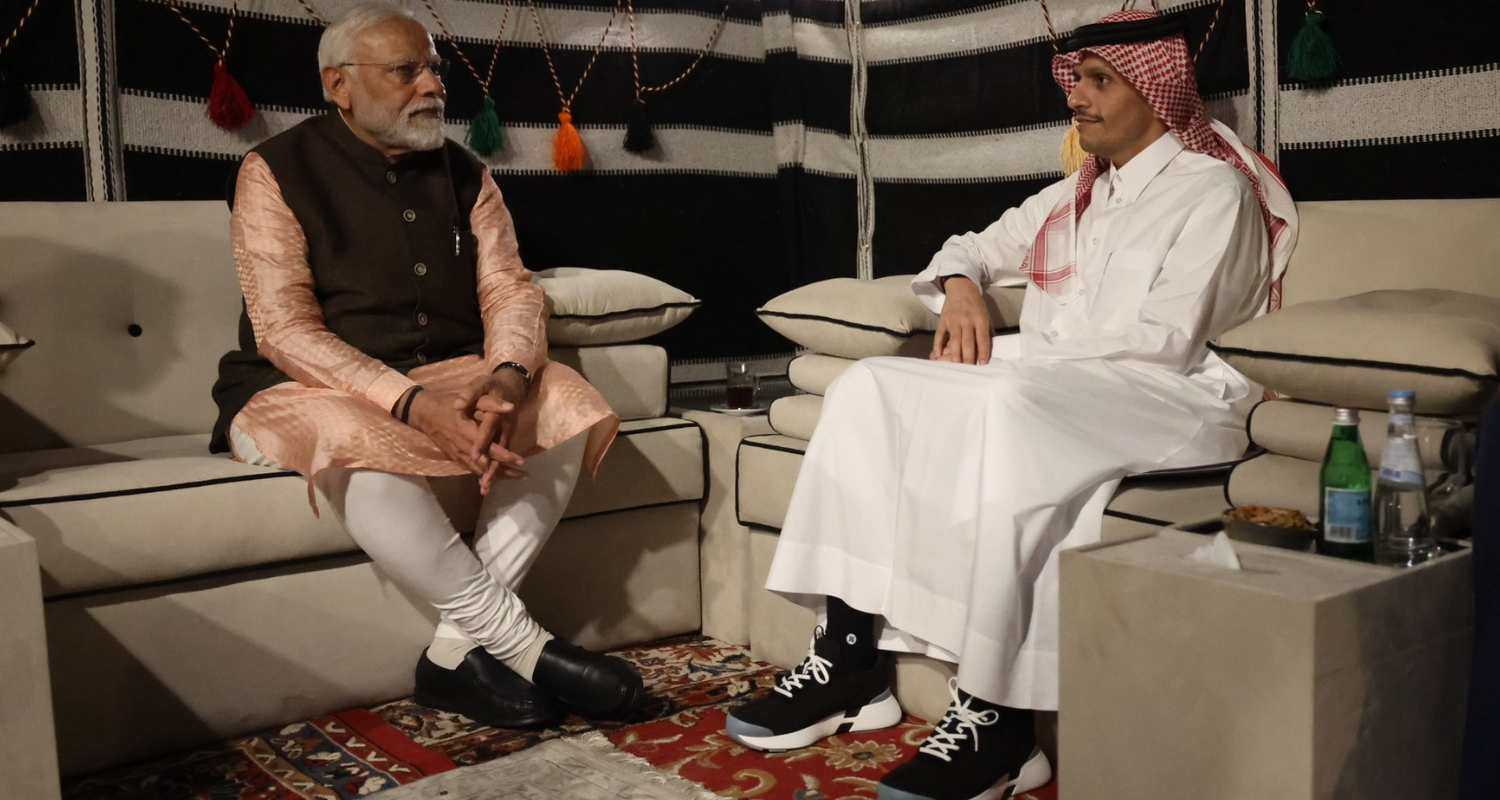 PM Modi sits with the Emir of Qatar Al thani