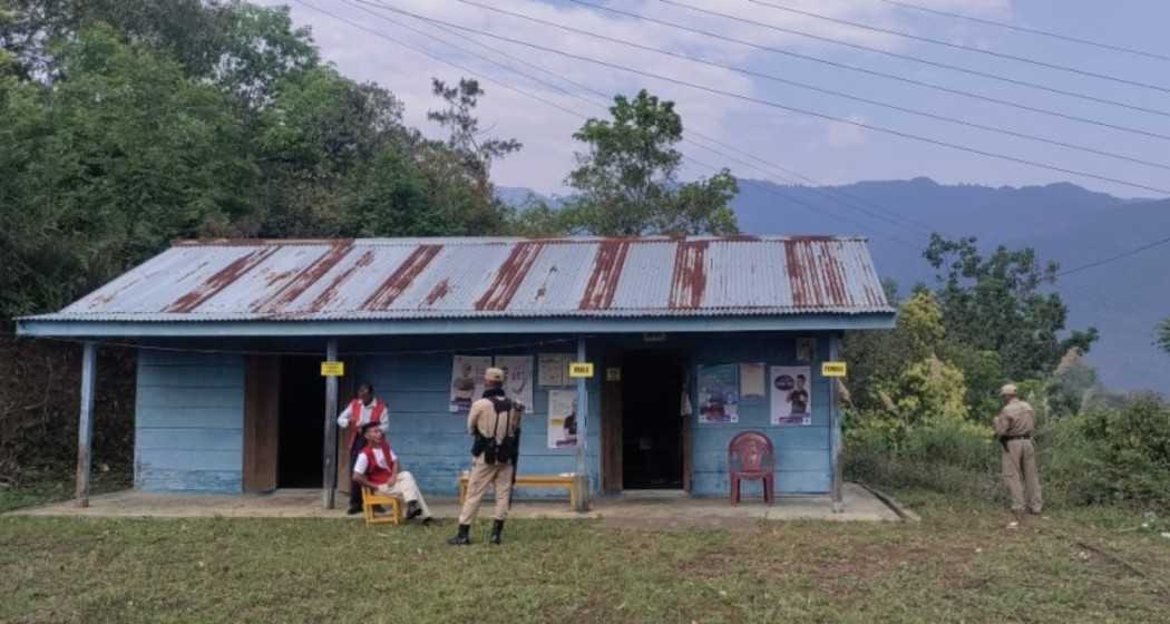 A scene from a polling station at Langzanger village under Kiphire district in Nagaland.