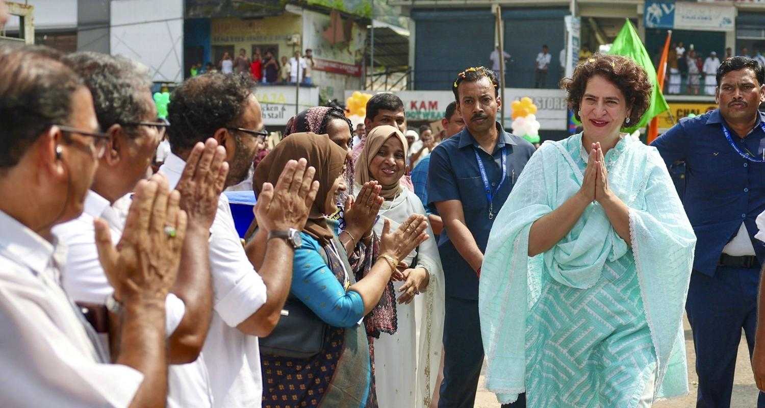 AICC General Secretary and UDF candidate from Wayanad parliamentary constituency Priyanka Gandhi Vadra meets supporters as she campaigns at Engapuzha, in Kozhikhode, Tuesday.