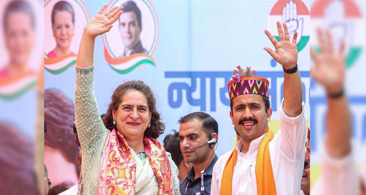 Congress leader Priyanka Gandhi Vadra during a public meeting in support of party candidate Vikramaditya Singh for Lok Sabha elections, in Kullu, Himachal Pradesh, Wednesday. 