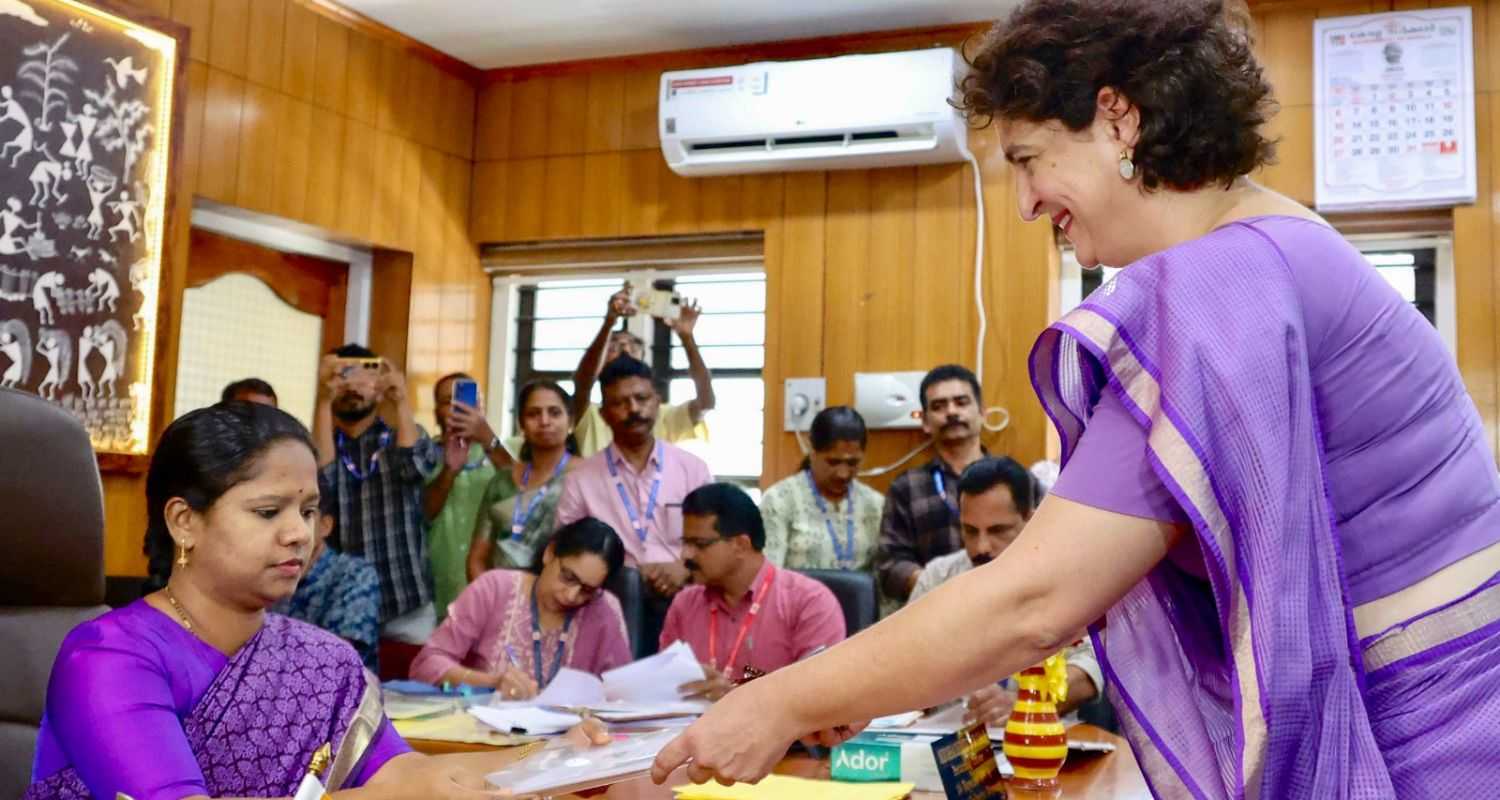 Congress general secretary Priyanka Gandhi files her nomination papers for the by-election to Wayanad parliamentary constituency on Wednesday.