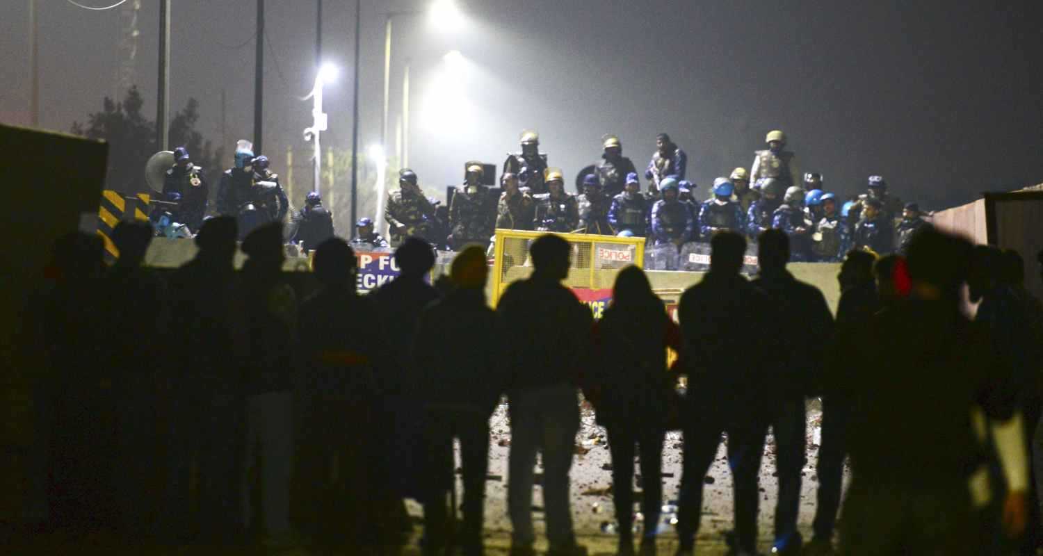 Protestors and Security forces at the Shambhu borders in Haryana.