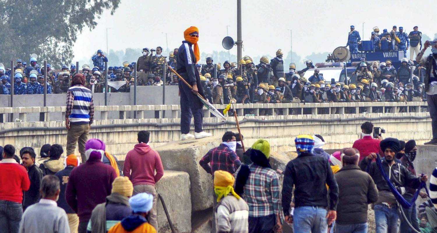 Protestors face off against security forces at the Shambhu border 