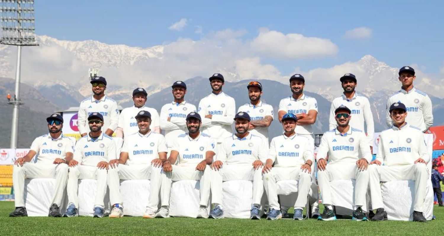 Indian men cricket team pose for a photograph after their series victory over England in Dharmshala. 