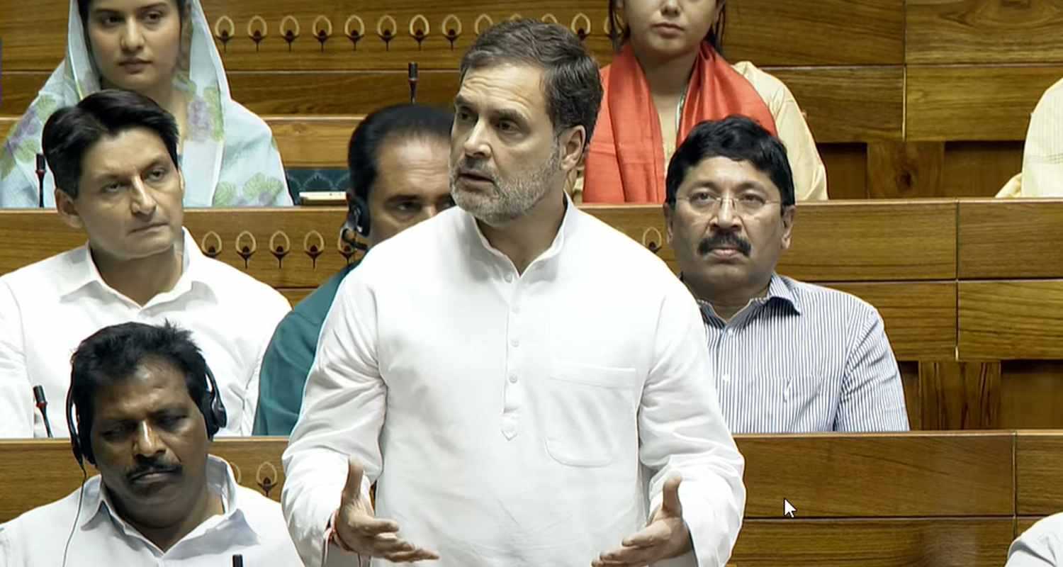  Leader of the Opposition Rahul Gandhi speaks during election of the Speaker of the 18th Lok Sabha, in New Delhi, Wednesday, June 26, 2024. 