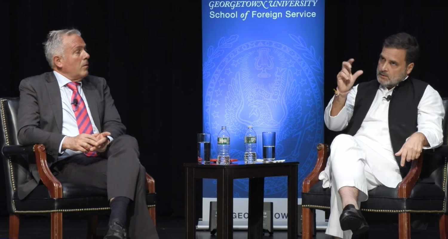 LoP in Lok Sabha and Congress MP Rahul Gandhi during an interaction with students at Georgetown University, Washington DC, USA. 