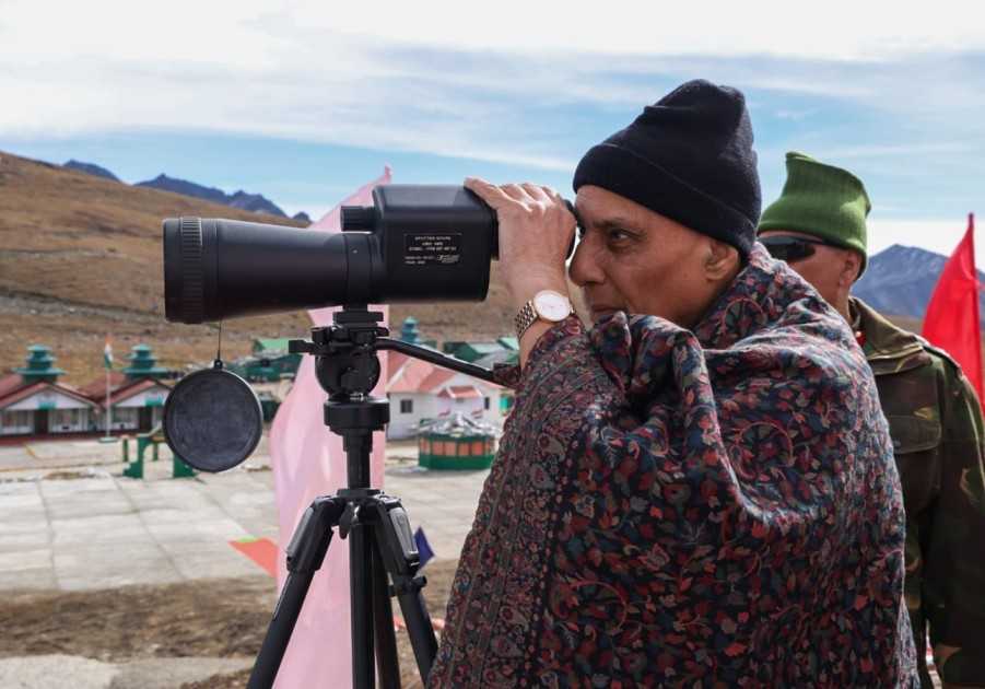 Defence Minister Rajnath Singh during his visit to the forward areas in Arunachal Pradesh during 'Vijaya Dashami'. 