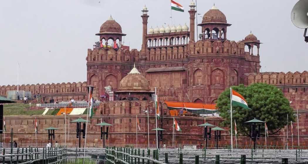 UNESCO World Heritage Site and historic Mughal-era monument, Red Fort in the old Delhi neighbourhood of Delhi.