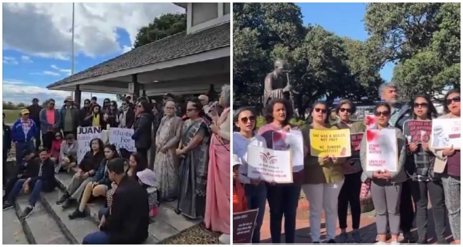 Demonstrators in Canada (L) and New Zealand (R) join thousands worldwide, protesting against the Kolkata rape-murder case, demanding justice and safety for women.