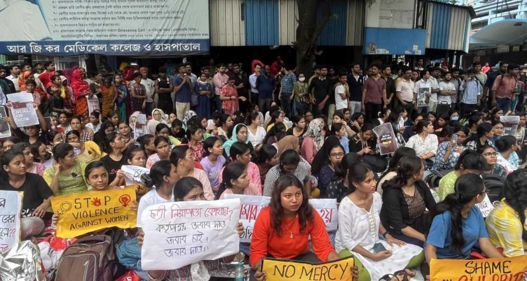 Students stage protests outside RG Kar Medical College, demanding justice and accountability in the alleged rape and murder of a woman doctor inside the campus.