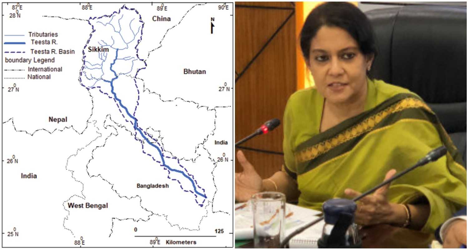 A description of the route of the Teesta River flowing from India to Bangladesh. File photo of Bangladesh's interim government's adviser on water resources Syeda Rizwana Hasan on the right.