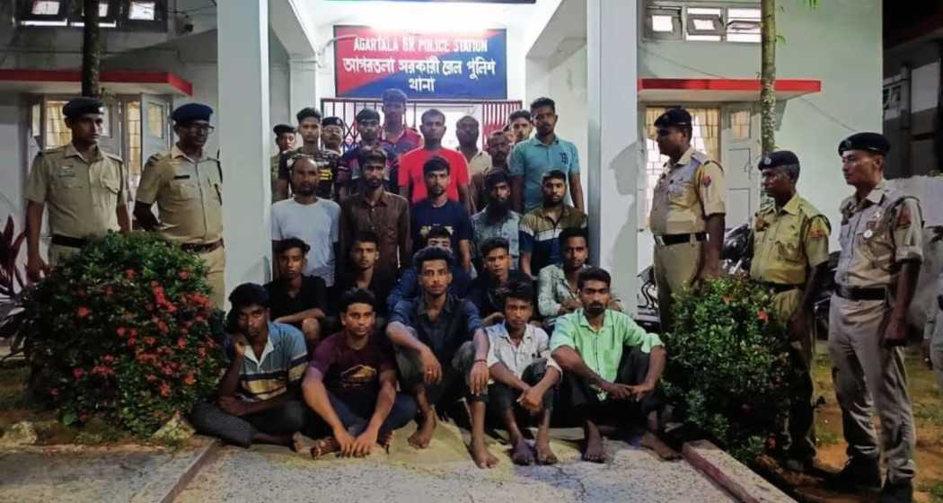 Bangladeshi nationals detained by the Agartala Railway police at Agartala Railway Station during a crackdown on illegal migration.