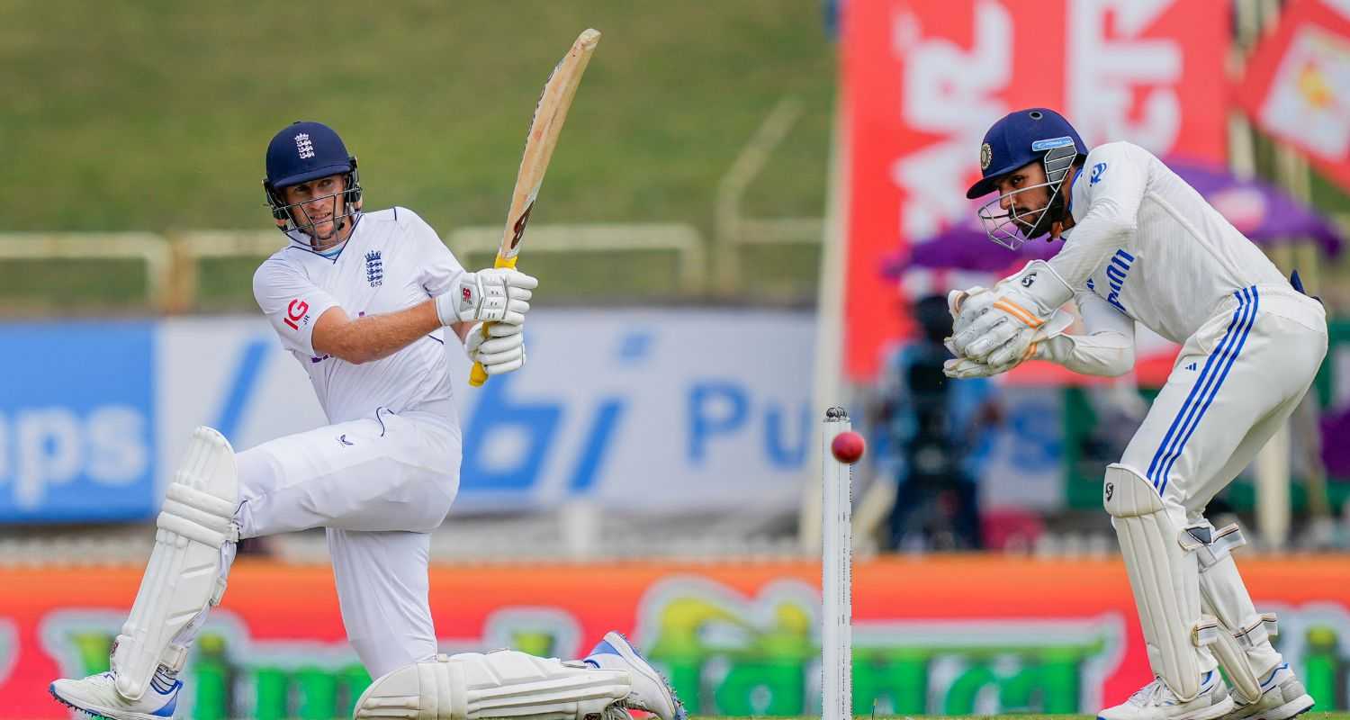 England cricketer Joe Root hitting a shot