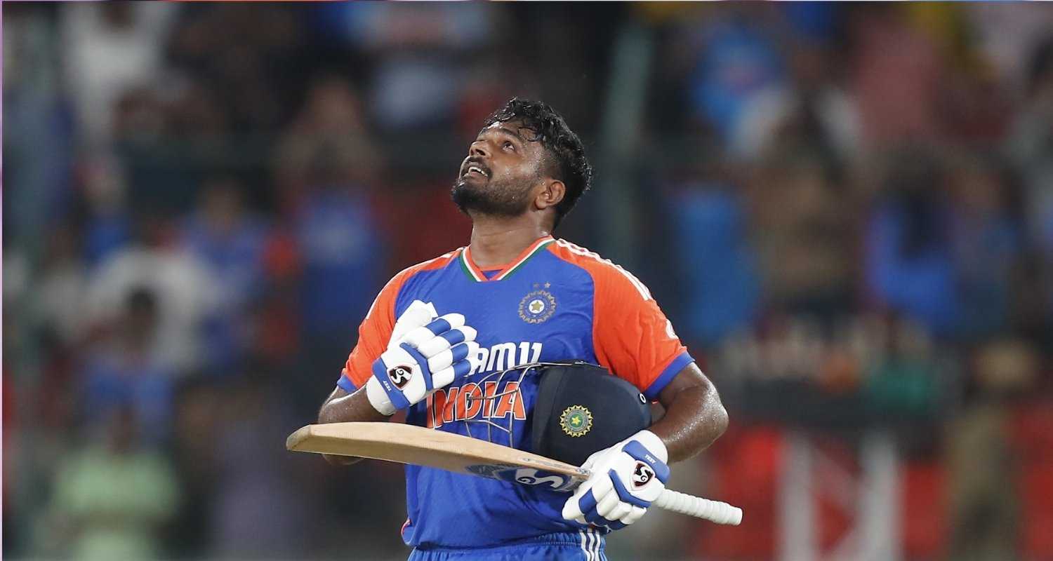 Sanju Samson celebrates a well-deserved 40-ball century, India's fastest in T20s ever.