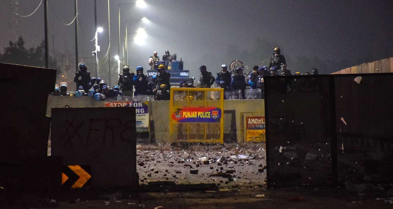 Security forces at the Shambhu border holding steady against protestors.