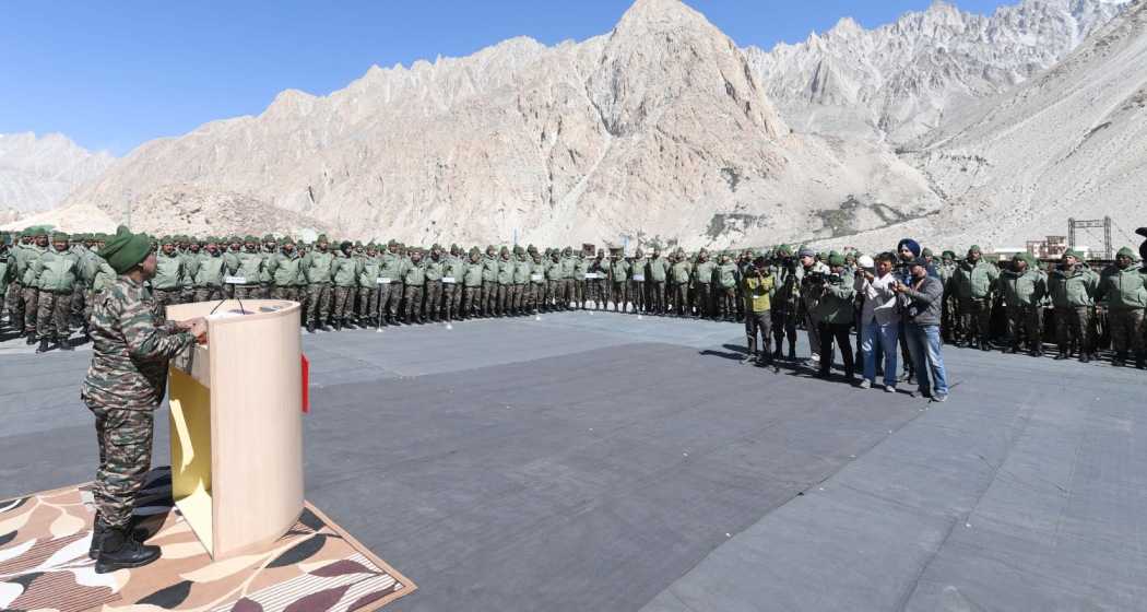 President Droupadi Murmu at the Siachen base camp, addressing the brave soldiers stationed at the world's highest battlefield for their exceptional courage and sacrifice in extreme conditions on Thursday.