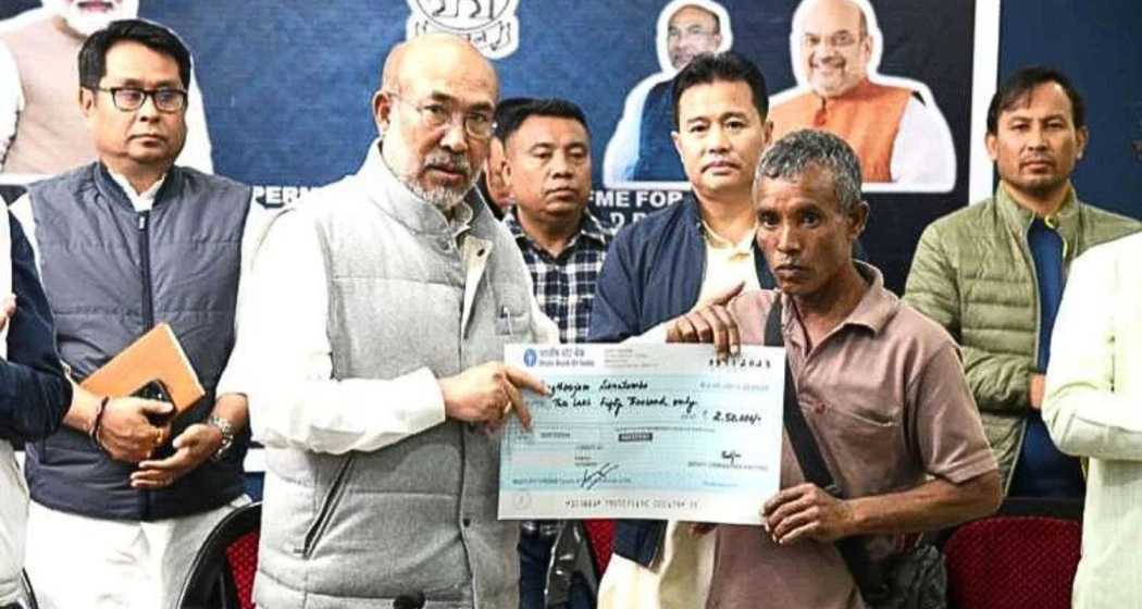 Manipur CM N Biren Singh launches Permanent Housing Scheme for violence-affected displaced persons at a ceremony held at the CM’s Secretariat in 2023.