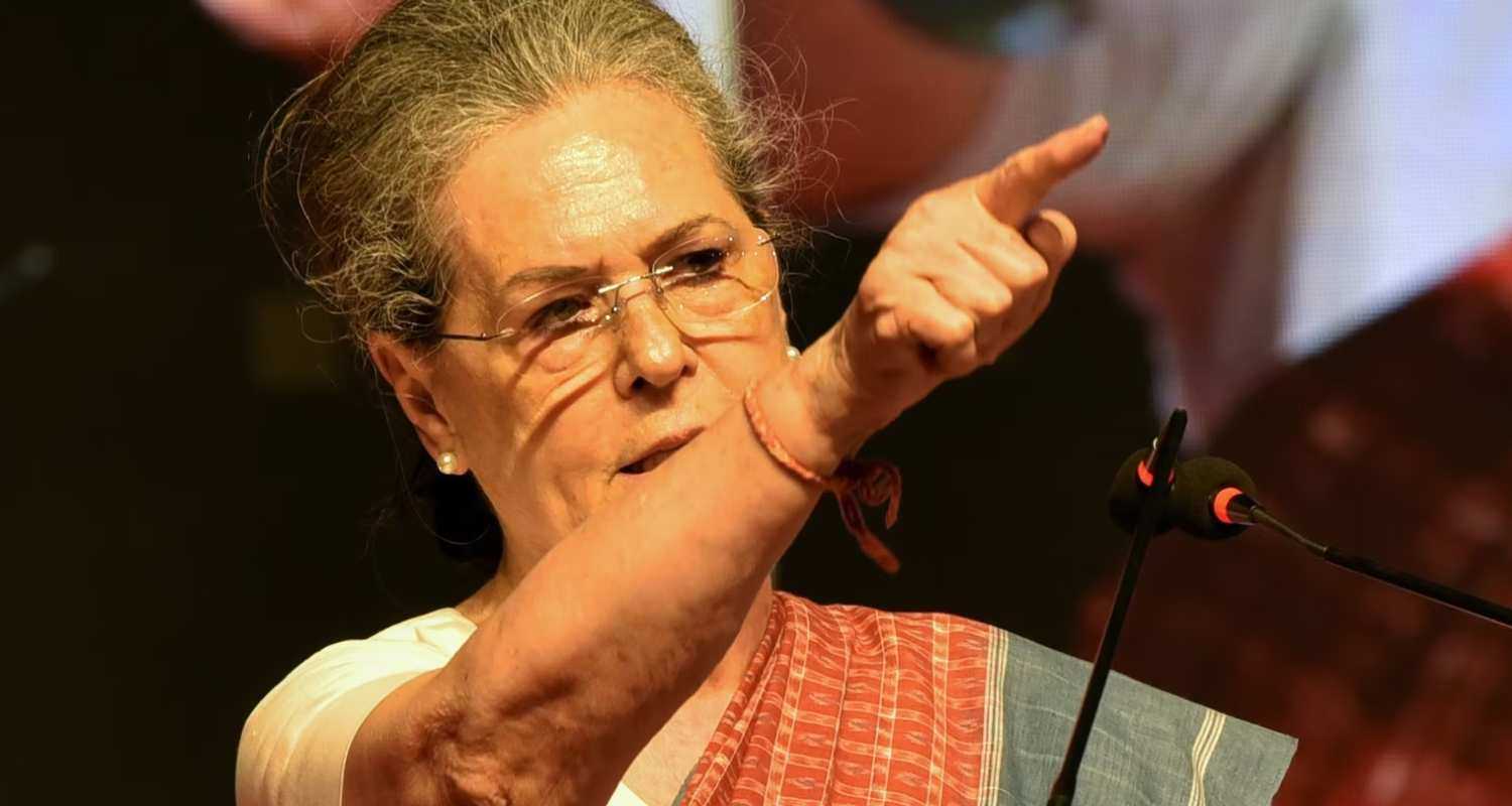  Congress leader Sonia Gandhi during her address at a public meeting. 