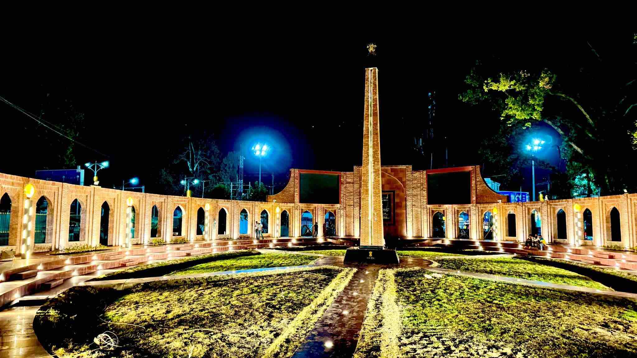 The pillar, also known as the Martyrs' Memorial, was built in Srinagar to honour the sacrifices of the Indian armed forces, including soldiers and officers, who have laid down their lives in the line of duty in Jammu and Kashmir.